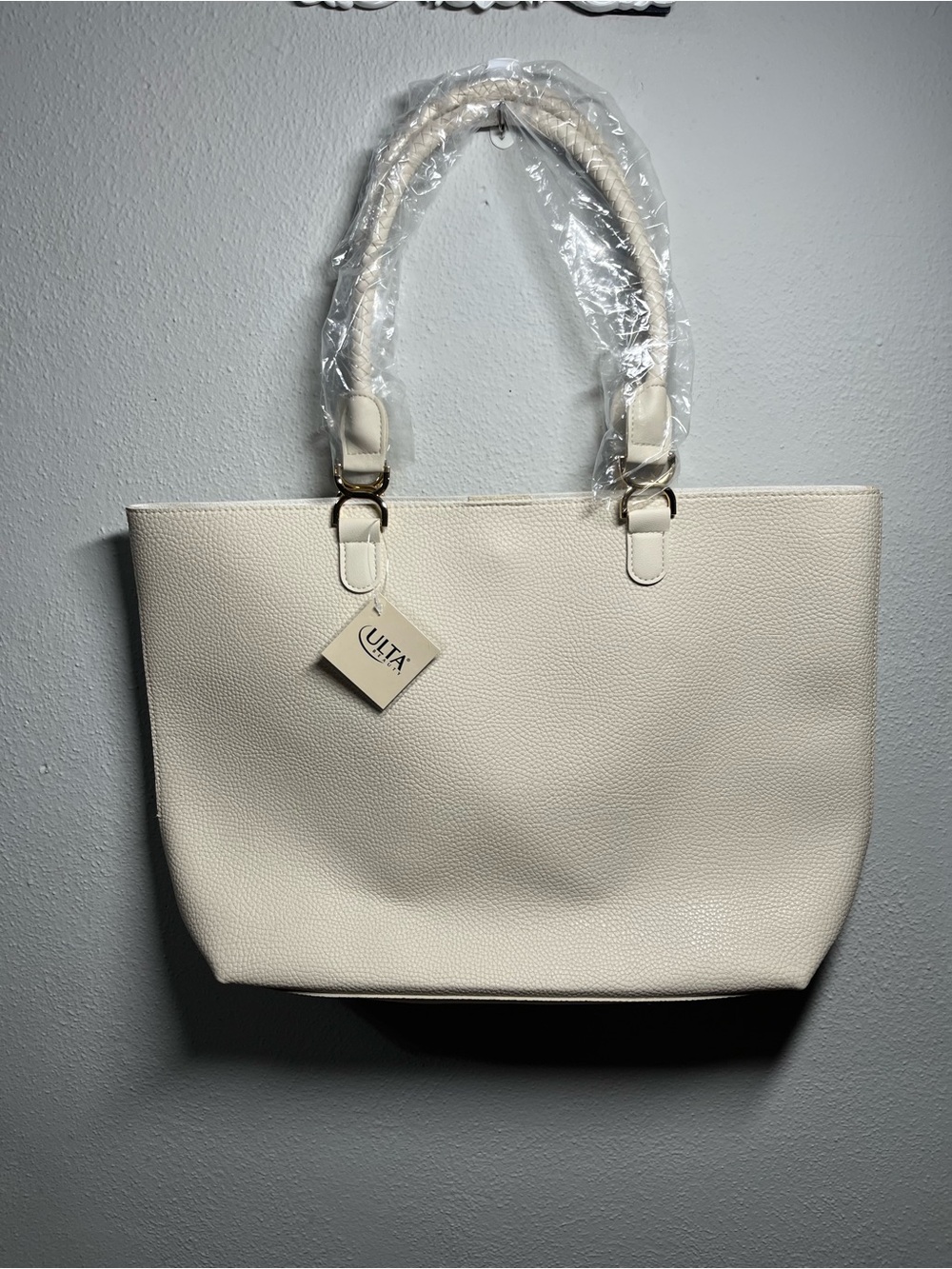 Ulta Beauty Cream Pebbled Tote with Gold Hardware